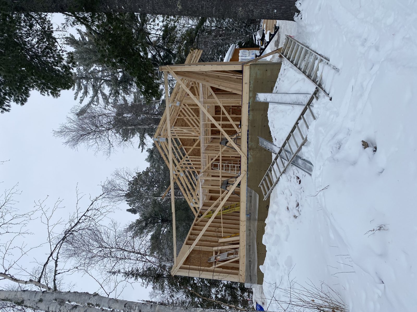 Winter framing on a walkout foundation with braced walls