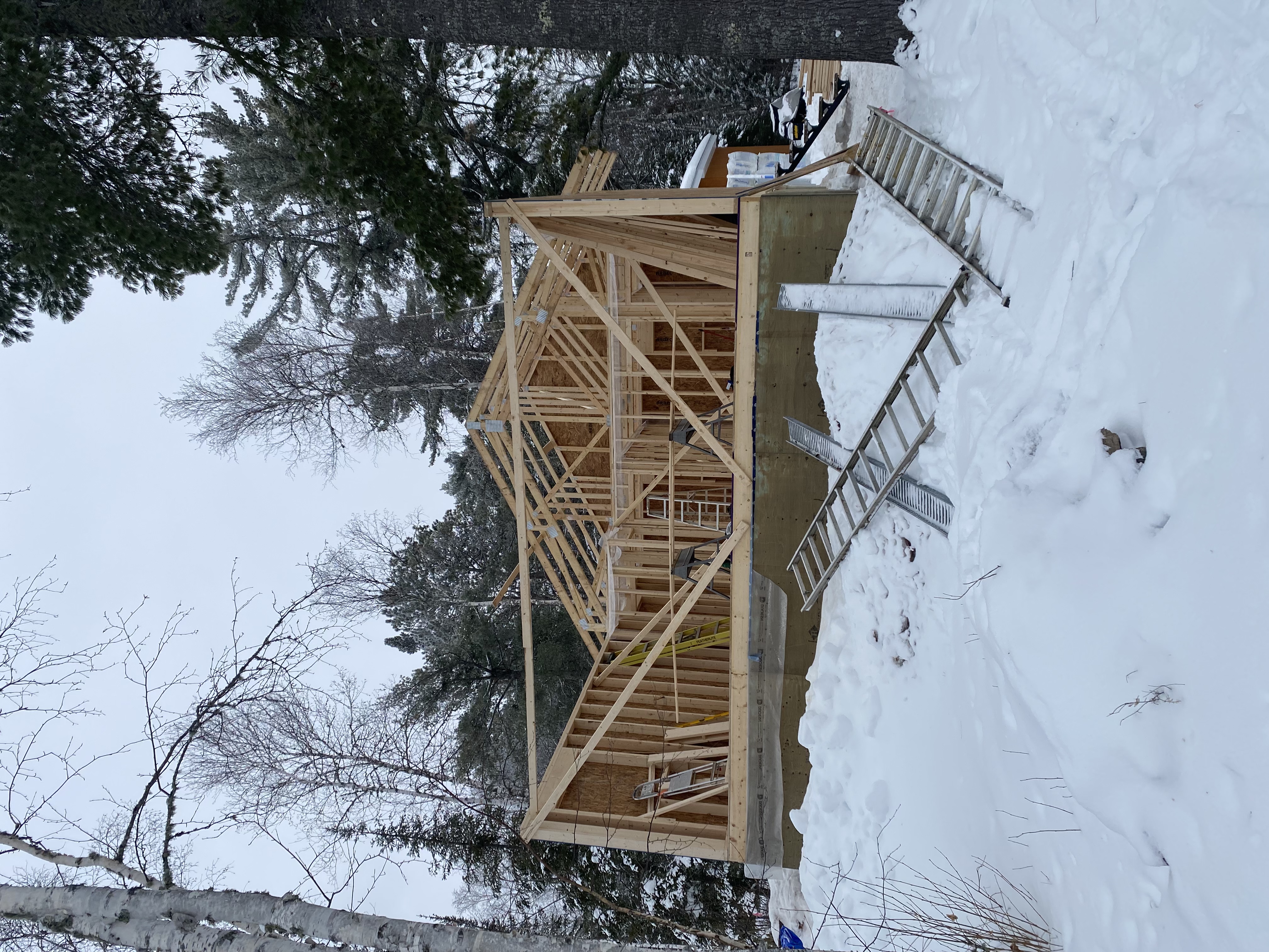Winter framing on a walkout foundation with braced walls