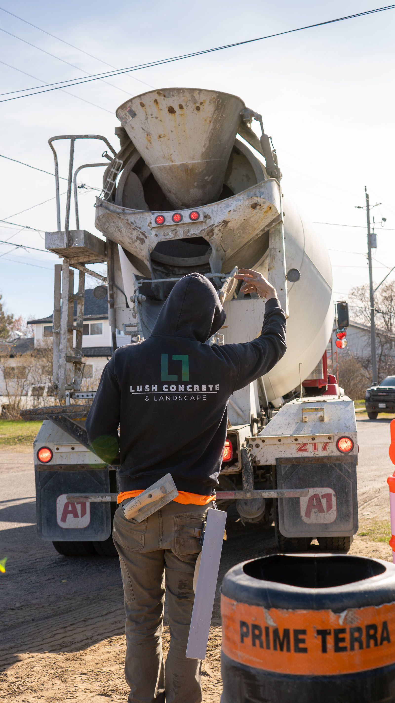 Mixer truck discharging on a municipal flatwork pour